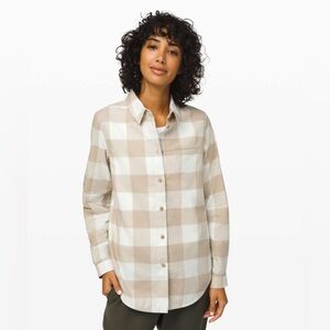 Women's Beige Checkered Button Down Shirt NWOT